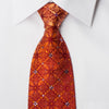 Elle Homme Men's Silk Rhinestone Necktie Orange Fleur De Lis Motif On Burgundy With Sparkles - San-Dee