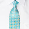 Elle Homme Rhinestone Necktie Blue Foulard On White Silk With Golden Sparkles - San-Dee