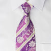 Elle Homme Rhinestone Necktie Purple White Stripes & Silver Floral - San-Dee