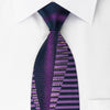 Elle Homme Rhinestone Silk Necktie Geometric Stripes On Purple With Silver Sparkles - San-Dee
