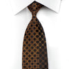 Emprise Men's Rhinestone Silk Necktie Orange Foulard On Brown With Silver Sparkles - San-Dee