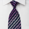 Grand Jour Mens Rhinestone Silk Necktie Purple Waves On Blue