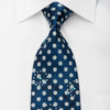 Guy Laroche Rhinestone Silk Necktie Silver Teal Dots On Blue