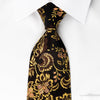 Guy Laroche Silk Rhinestone Necktie Golden Floral On Brown 