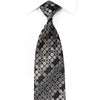 Huem Men’s Black Silk Necktie Silver Geometric Circles On 