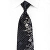 Indian Homme Mens Rhinestone Tie Silver Floral On Black Silk