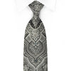 Indian Homme Silk Necktie Silver Damask On Black With 