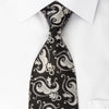Indian Homme Silk Rhinestone Necktie Silver Floral On Black 