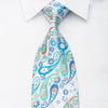 Lancetti Mens Silk Necktie Paisley On Blue Sparkling With 