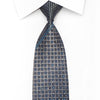 Lancetti Men’s Silk Necktie Silver Trellis & Dots On Blue 
