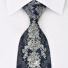 Lancetti Rhinestone Necktie Silver Baroque On Navy With 