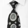 Lancetti Rhinestone Silk Necktie Silver Medallions On Black 