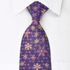 Lancetti Rhinestone Silk Necktie Snow Flakes On Purple With 