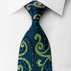 Lancetti Rhinestone Woven Silk Necktie Scrolls On Emerald 