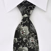 Lancetti Silk Necktie Silver Floral On Black With 