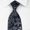 Lancetti Silk Necktie Silver Floral On Black With Sparkling 