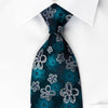 Lancetti Silk Rhinestone Necktie Floral On Blue With Blue 