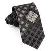 Manhatten Men’s Silk Neck Tie Silver Cartouche On Black With