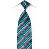 Men’s Rhinestone Silk Necktie Striped On Blue With Silver 