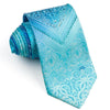 Men’s Silk Neck Tie By Mila Schon Damask & V Stripes On Blue