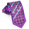 Men’s Silk Tie By Perry Ellis Blue Stripes Floral On Purple 