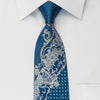 Metro City Rhinestone Tie Silver Scrolls On Blue With Silver