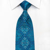 Mila Schon Men’s Silk Necktie Damask On Blue Sparkling With 