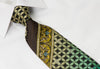 Mila Schon Men’s Silk Necktie Green & Gold Geometric On 