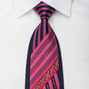 Mila Schon Rhinestone Silk Necktie Pink Red Striped On Navy 