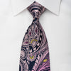 Mila Schon Rhinestone Silk Necktie Purple Acanthus On Navy 