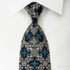 Mila Schon Rhinestone Silk Necktie Silver Cartouche On Black