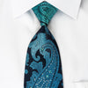 Mila Schon Rhinestone Tie Ornate Turquoise Paisley On Blue -