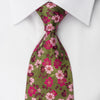 Mila Schon Rhinestone Tie Pink Floral On Green With Silver 