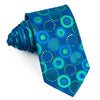 Mila Schon Silk Neck Tie Turquoise Geometric Circles On Blue