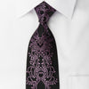 Mila Schon Skinny Silk Tie Sparkling Purple Damask On Black 