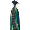OVO-Classic Mens Silk Necktie Green Waves On Navy With 