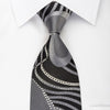 OVO Classic Rhinestone Silk Necktie Silver Geometric Waves 