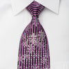 Paco Rabanne Rhinestone Silk Necktie Silver Floral Purple 