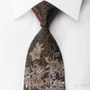 Park Land Rhinestone Silk Necktie Silver Floral On Brown 