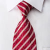 Perry Ellis Rhinestone Silk Necktie Silver Striped On Red 