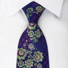Perry Ellis Rhinestone Silk Tie Green Floral On Purple With 