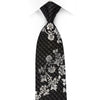 Perry Ellis Rhinestone Silk Tie Silver Floral On Black With 