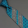Perry Ellis Silk Necktie Turquoise Trellis & Silver On Black