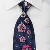 Pierre Balmain Rhinestone Necktie Floral On Blue With Silver