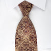 Premierlux Silk Necktie Golden Filigree On Dark Brown 