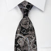 Premierlux Silk Tie Silver Paisley & Scrolls On Black 