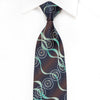 Renoma Men’s Crystal Silk Necktie Turquoise Waves On Brown 