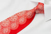 Renoma Men’s Silk Neck Tie White Medallions On Red With 