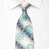 Renoma Men’s Silk Necktie Floral Cartouche On Silver 