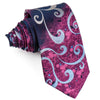 Renoma Mens Silk Necktie Silver Scrolls On Purple Floral 